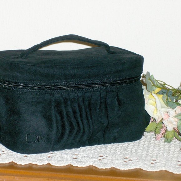 Donna Karan Cosmetics Bag Train Case Makeup Toiletries Cashmere Mist Black Tote - Picture 2 of 9